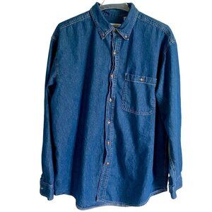 Basic Editions Men's Cotton Denim Long Sleeve Button Down Shirt Large